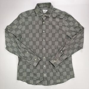 Emanuel Berg Modern Fit Mens L Check Shirt Black White Houndstooth Premium